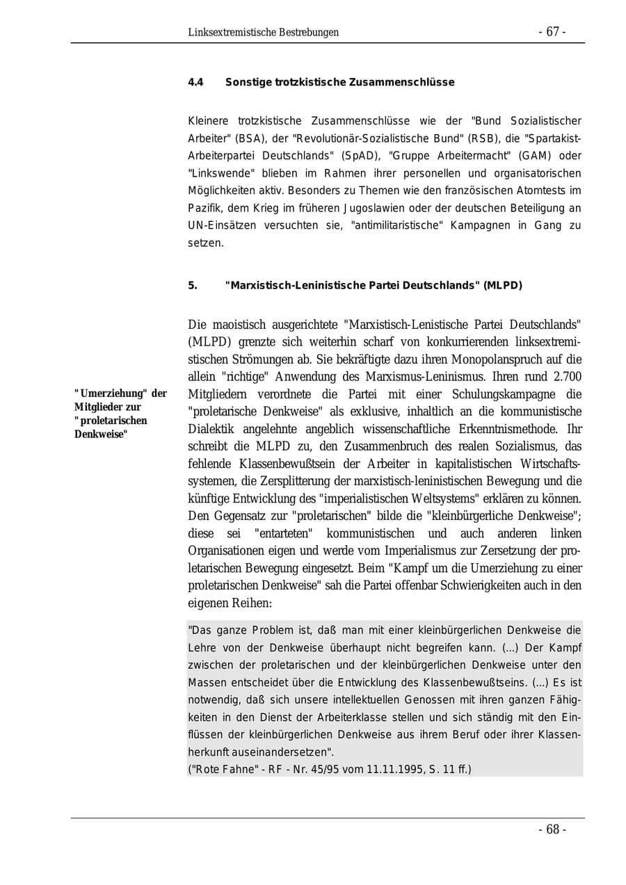 Seite 67 des Verfassungsschutzbericht 1995 Bund