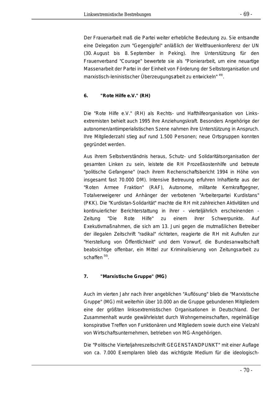 Seite 69 des Verfassungsschutzbericht 1995 Bund