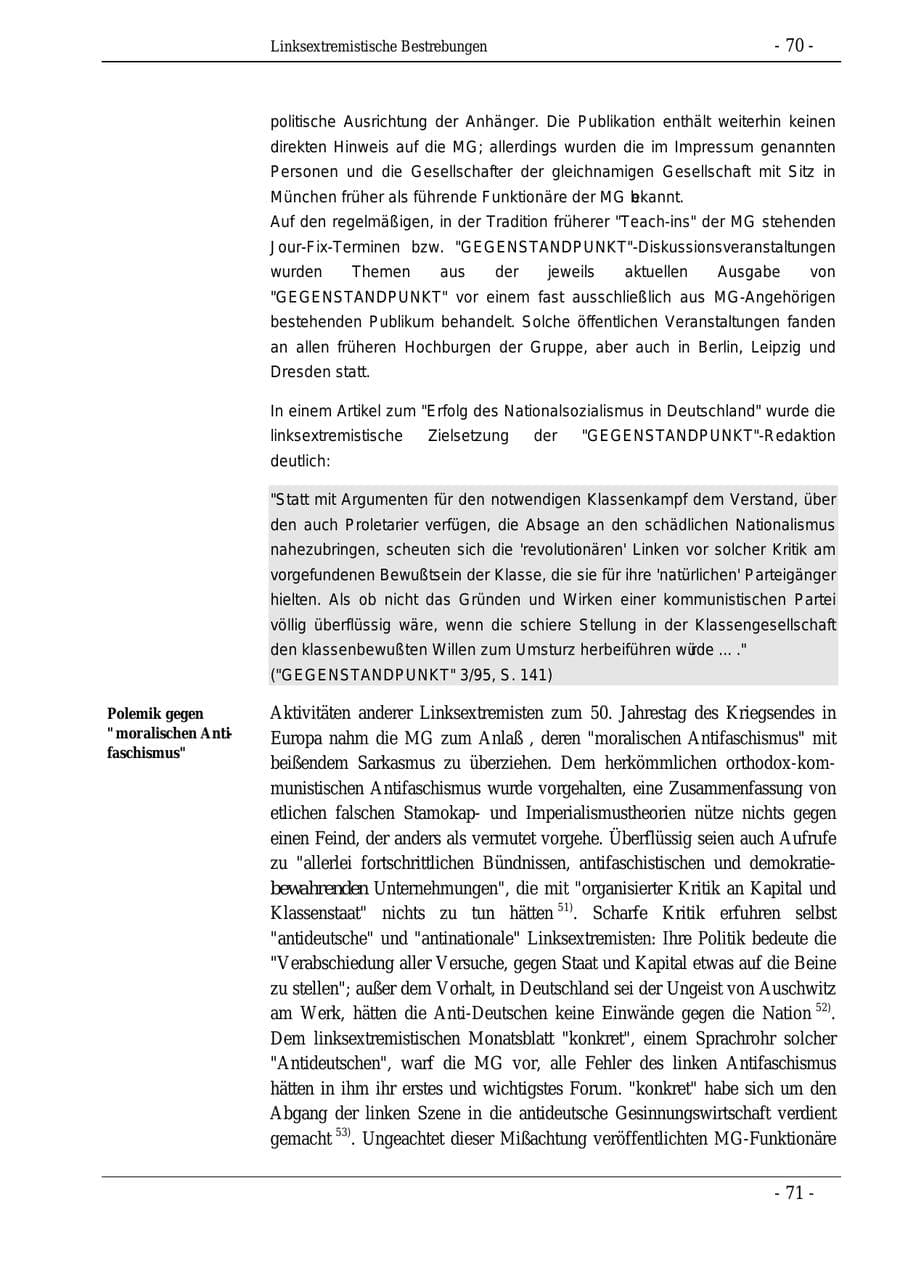 Seite 70 des Verfassungsschutzbericht 1995 Bund