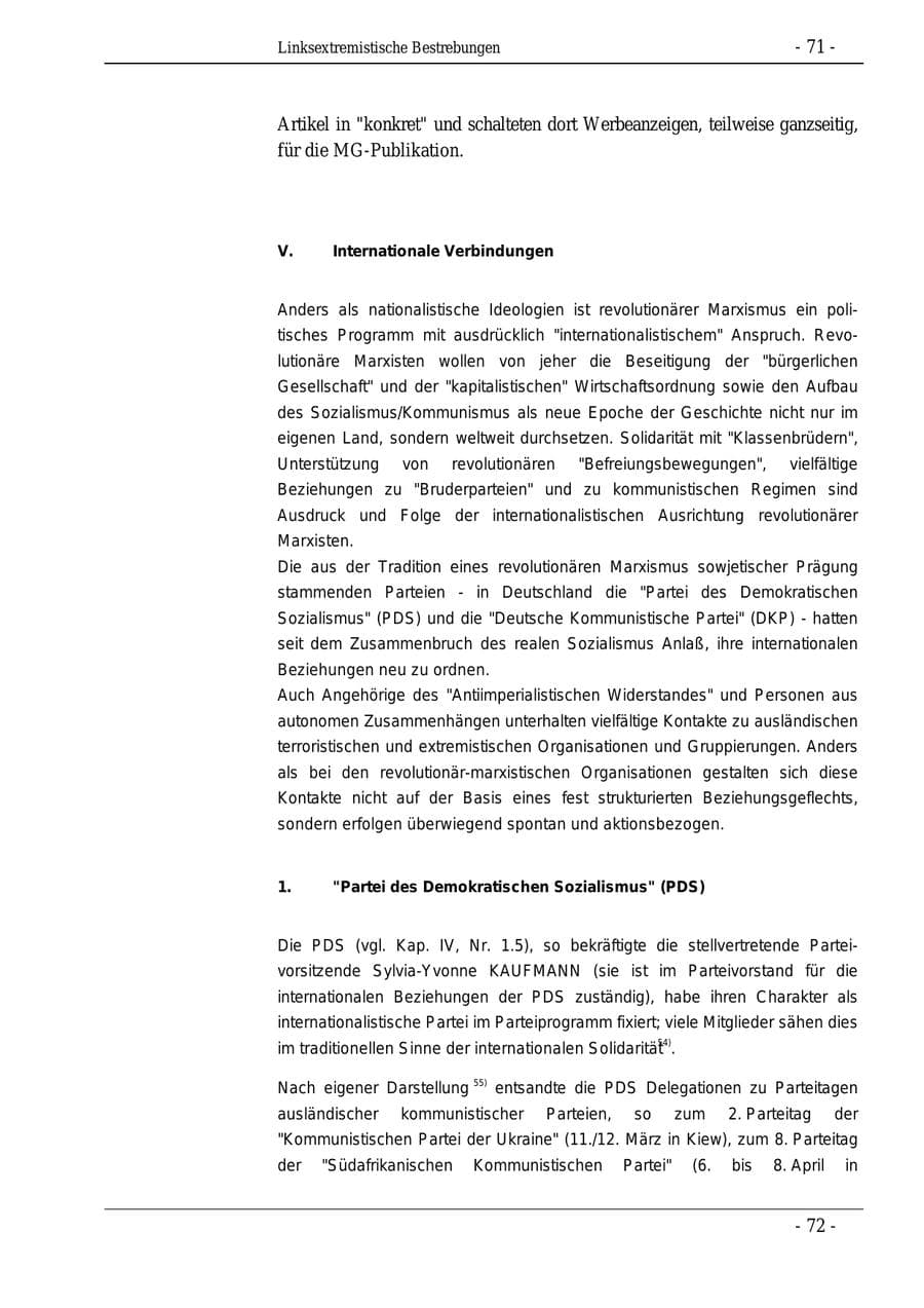 Seite 71 des Verfassungsschutzbericht 1995 Bund