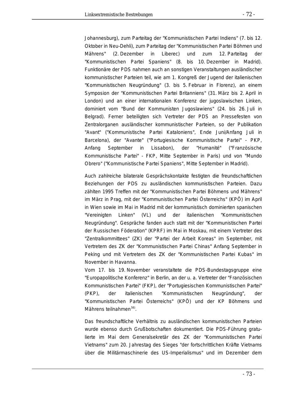 Seite 72 des Verfassungsschutzbericht 1995 Bund