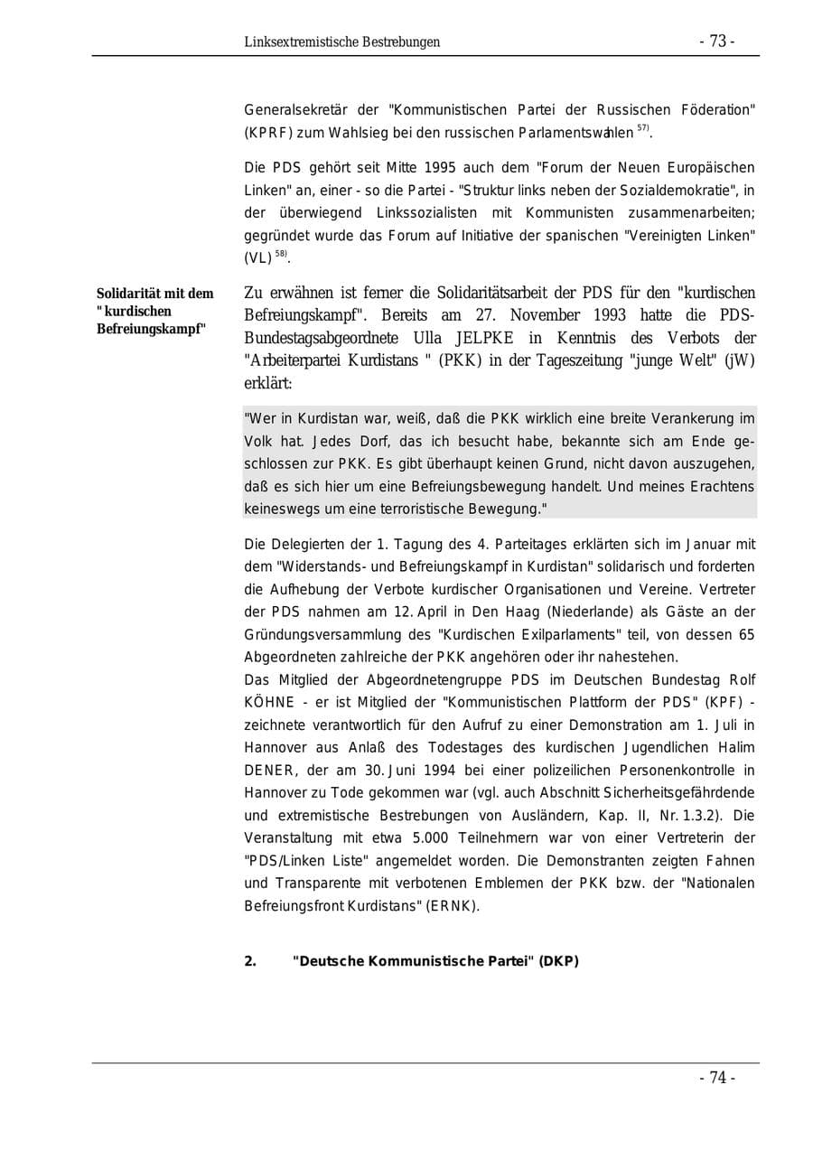 Seite 73 des Verfassungsschutzbericht 1995 Bund