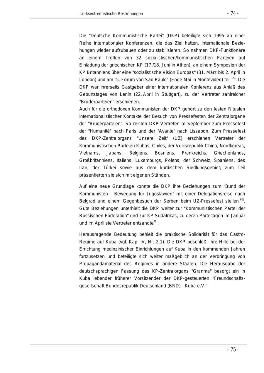 Seite 74 des Verfassungsschutzbericht 1995 Bund