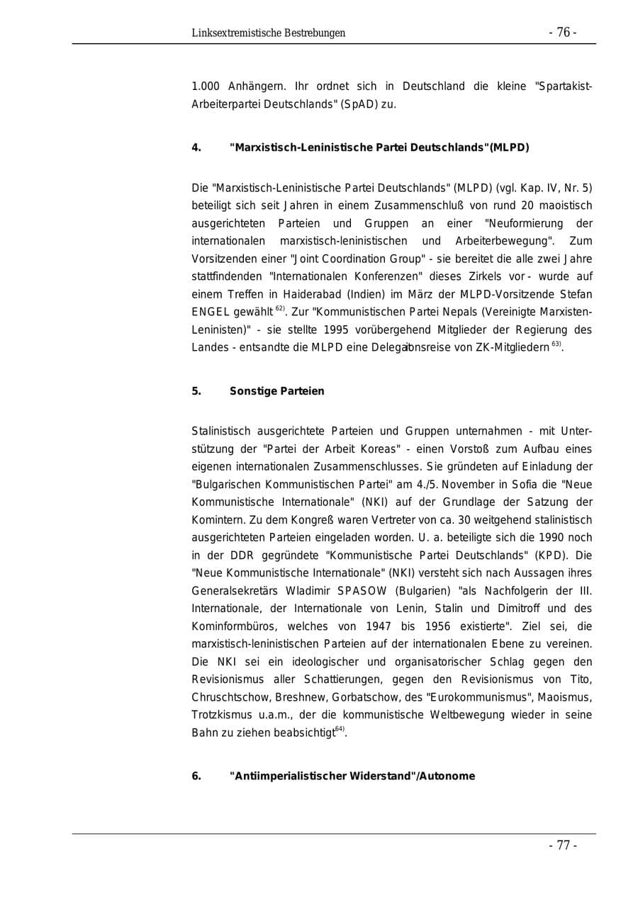 Seite 76 des Verfassungsschutzbericht 1995 Bund