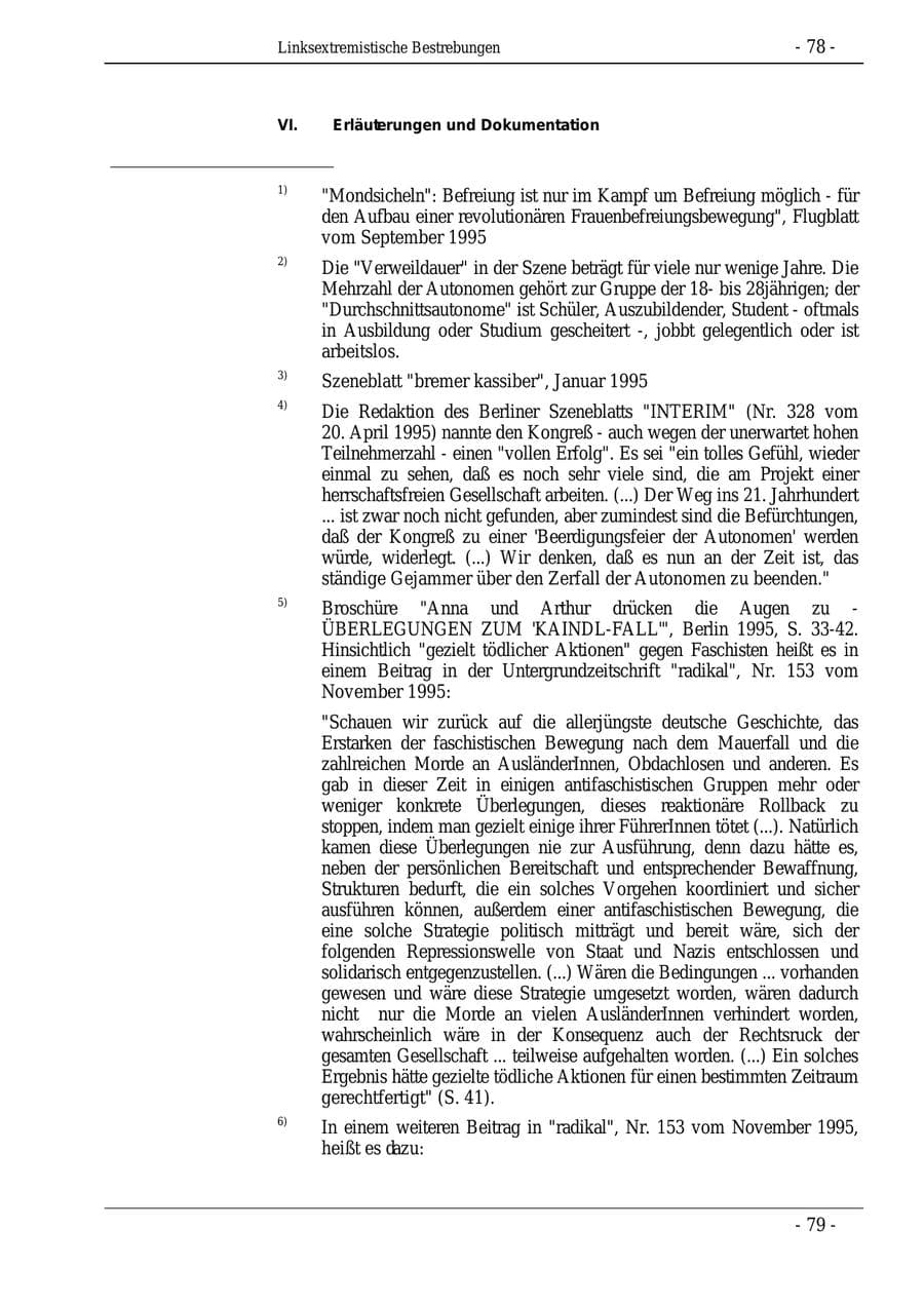 Seite 78 des Verfassungsschutzbericht 1995 Bund