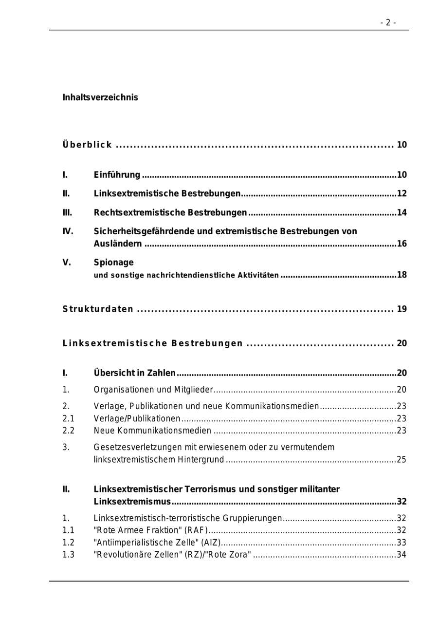 Seite 2 des Verfassungsschutzbericht 1996 Bund