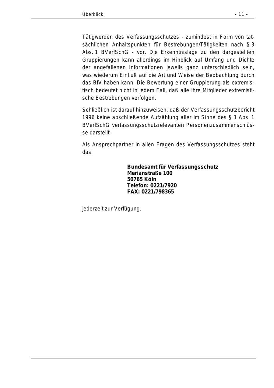 Seite 11 des Verfassungsschutzbericht 1996 Bund