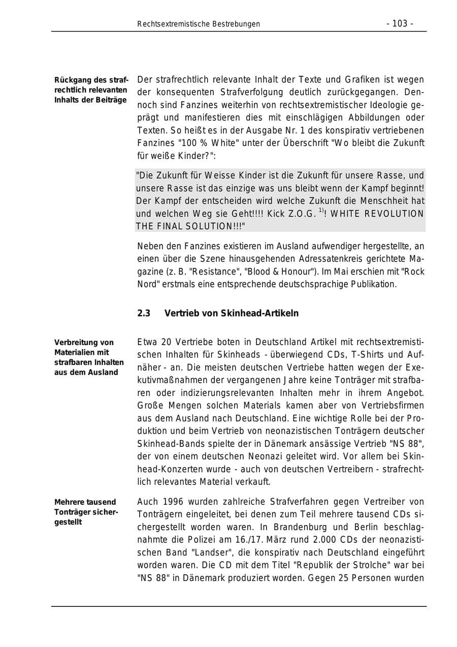 Seite 103 des Verfassungsschutzbericht 1996 Bund