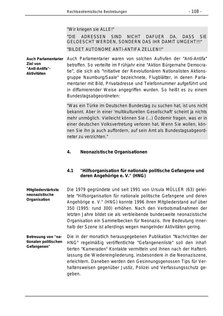 Seite 108 des Verfassungsschutzbericht 1996 Bund