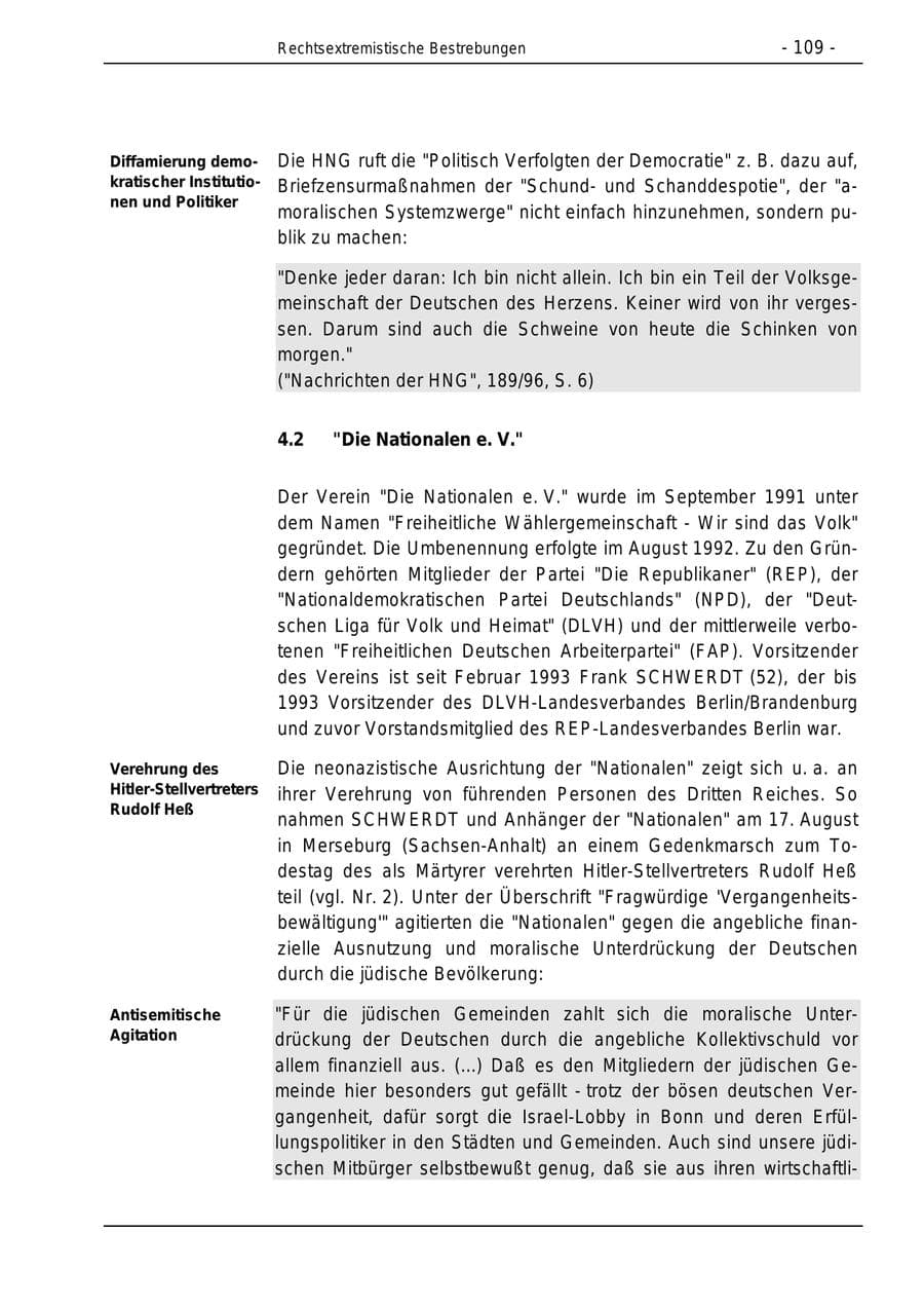 Seite 109 des Verfassungsschutzbericht 1996 Bund