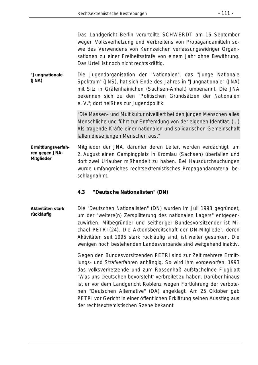 Seite 111 des Verfassungsschutzbericht 1996 Bund