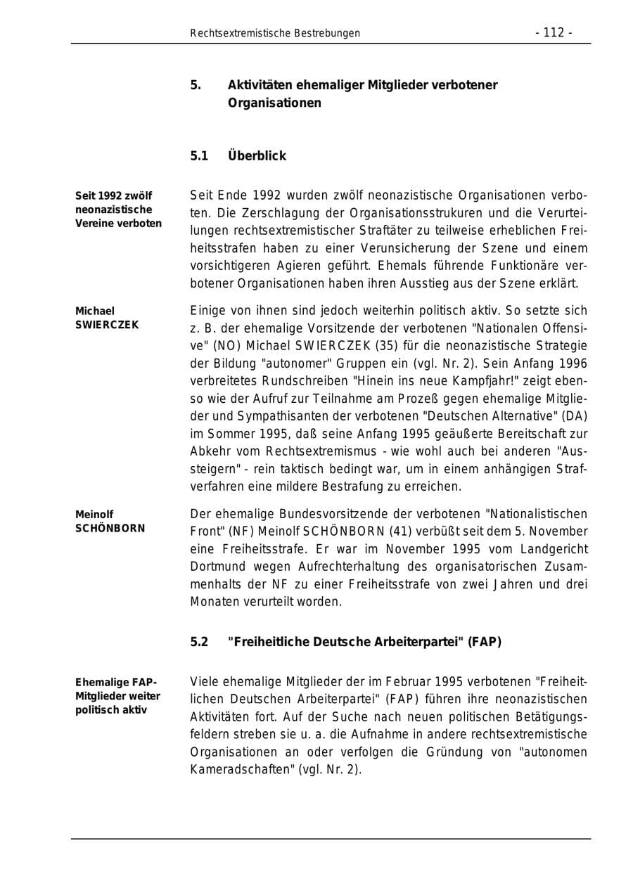 Seite 112 des Verfassungsschutzbericht 1996 Bund