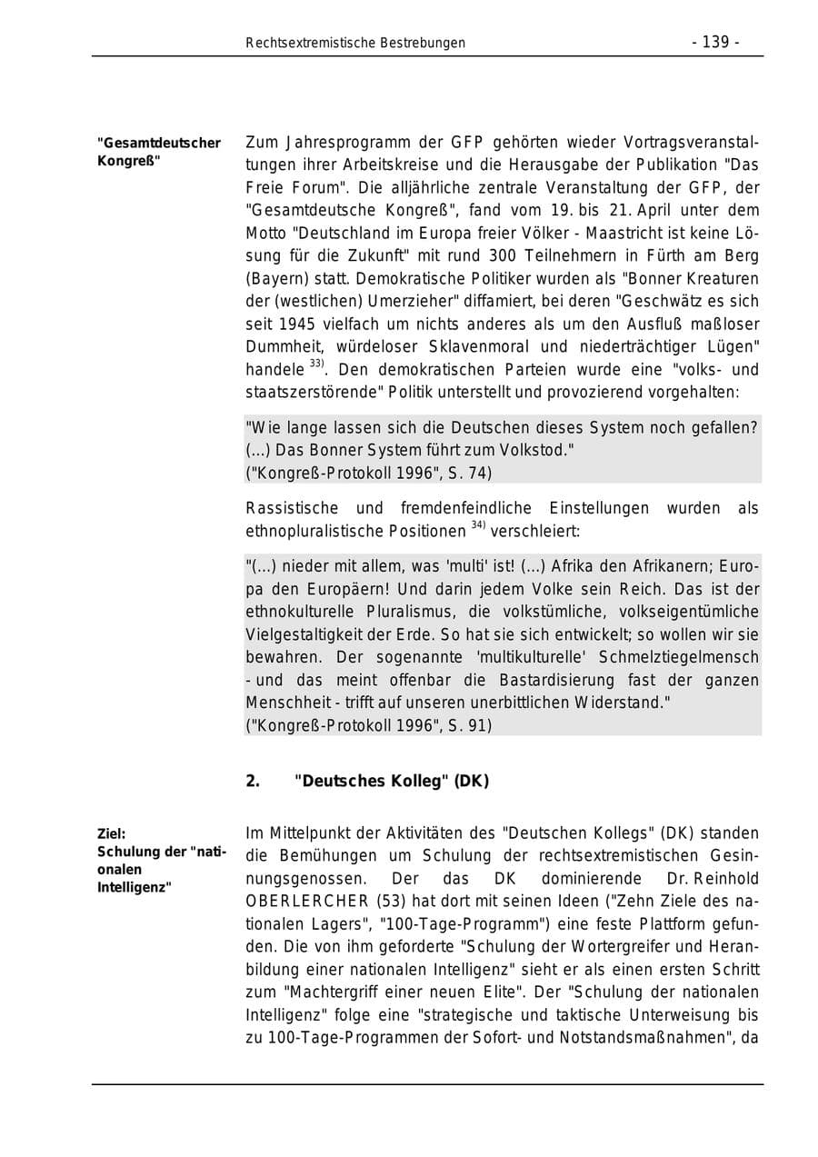 Seite 139 des Verfassungsschutzbericht 1996 Bund