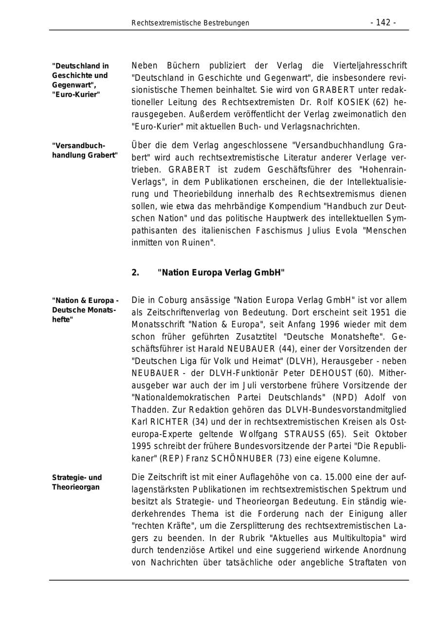 Seite 142 des Verfassungsschutzbericht 1996 Bund