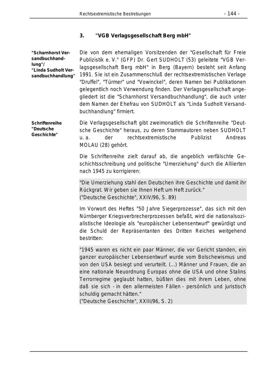 Seite 144 des Verfassungsschutzbericht 1996 Bund