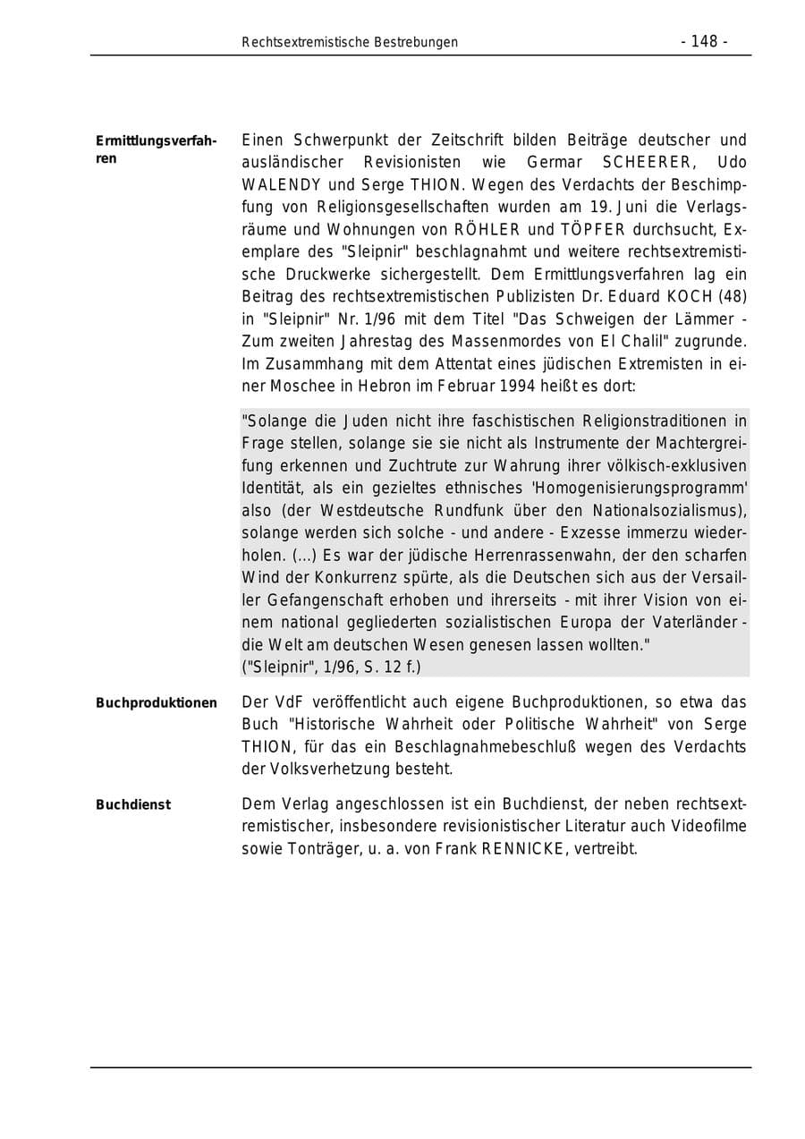 Seite 148 des Verfassungsschutzbericht 1996 Bund