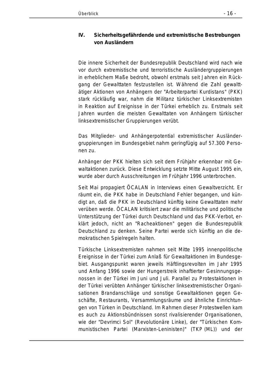Seite 16 des Verfassungsschutzbericht 1996 Bund