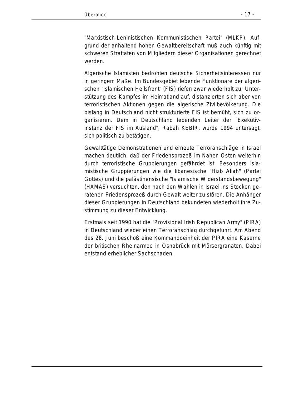 Seite 17 des Verfassungsschutzbericht 1996 Bund