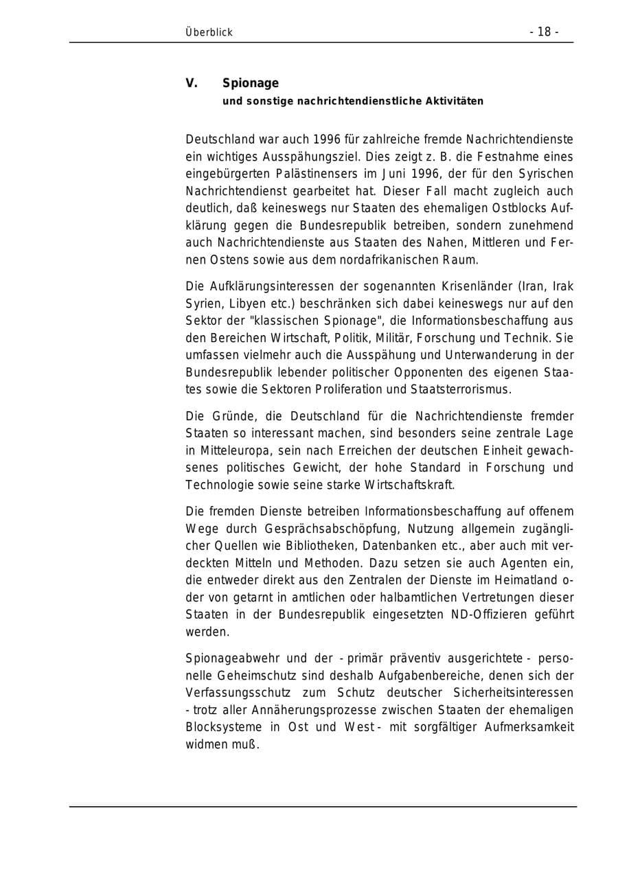 Seite 18 des Verfassungsschutzbericht 1996 Bund