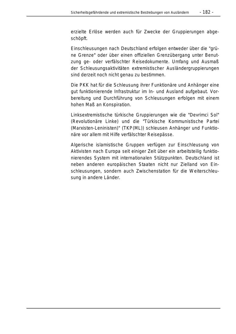 Seite 182 des Verfassungsschutzbericht 1996 Bund