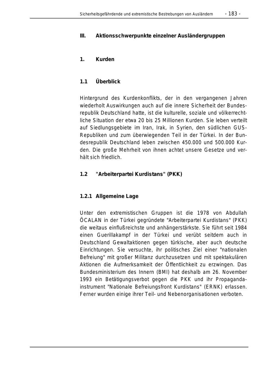 Seite 183 des Verfassungsschutzbericht 1996 Bund