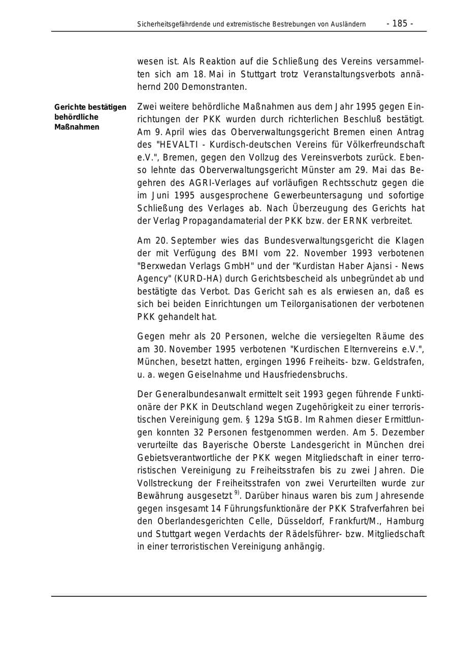 Seite 185 des Verfassungsschutzbericht 1996 Bund