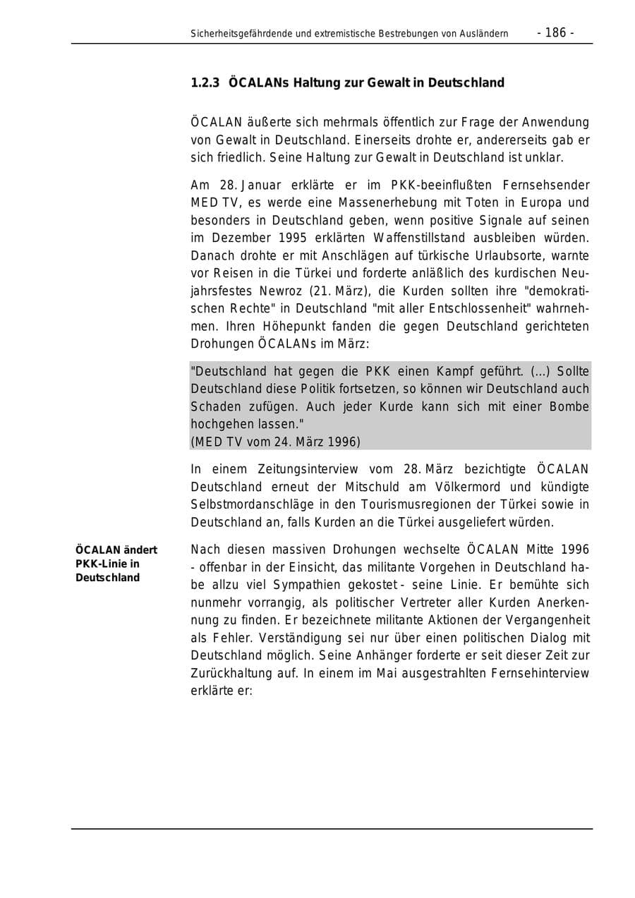 Seite 186 des Verfassungsschutzbericht 1996 Bund
