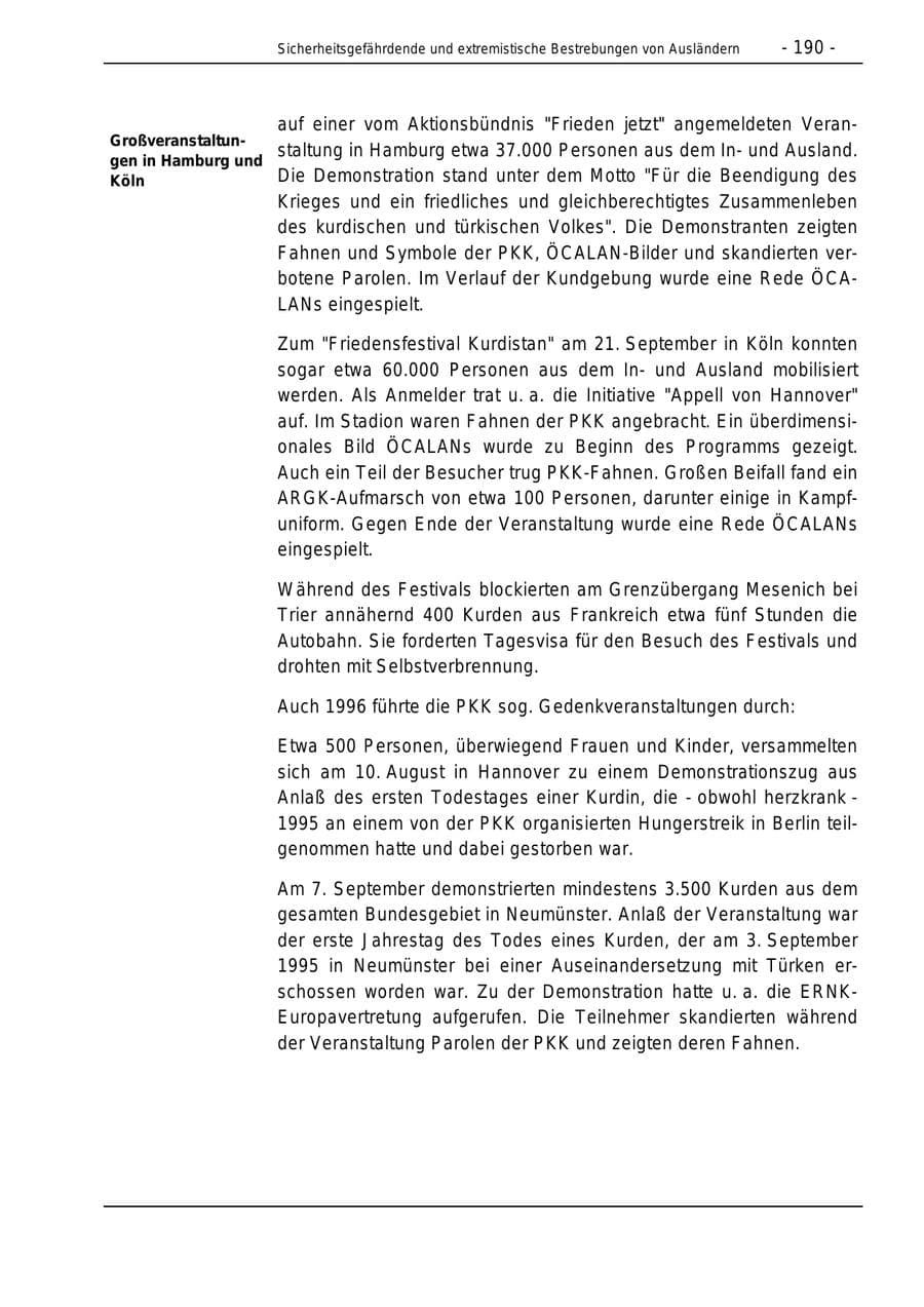 Seite 190 des Verfassungsschutzbericht 1996 Bund