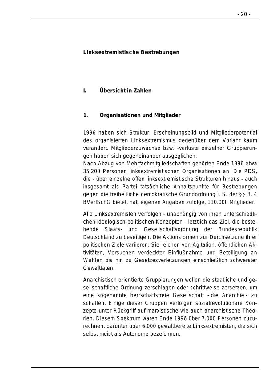 Seite 20 des Verfassungsschutzbericht 1996 Bund