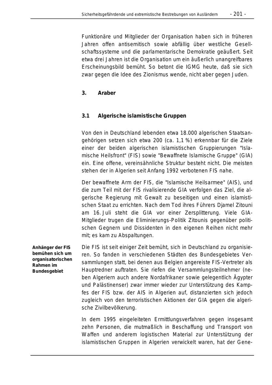 Seite 201 des Verfassungsschutzbericht 1996 Bund