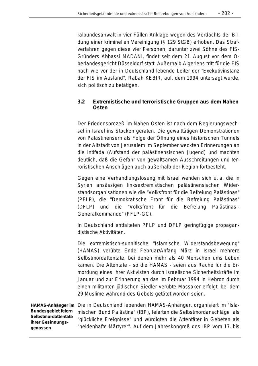 Seite 202 des Verfassungsschutzbericht 1996 Bund