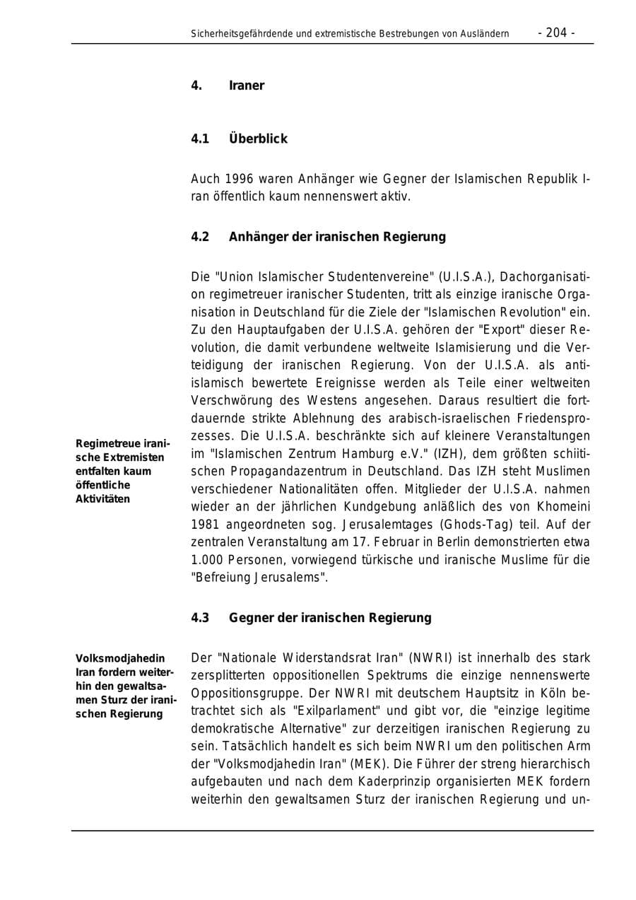 Seite 204 des Verfassungsschutzbericht 1996 Bund