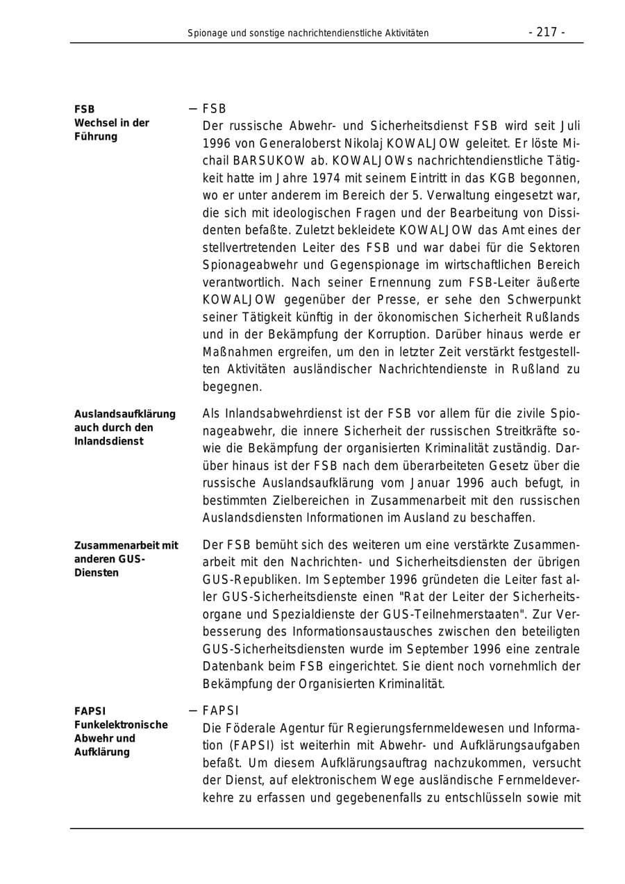 Seite 217 des Verfassungsschutzbericht 1996 Bund