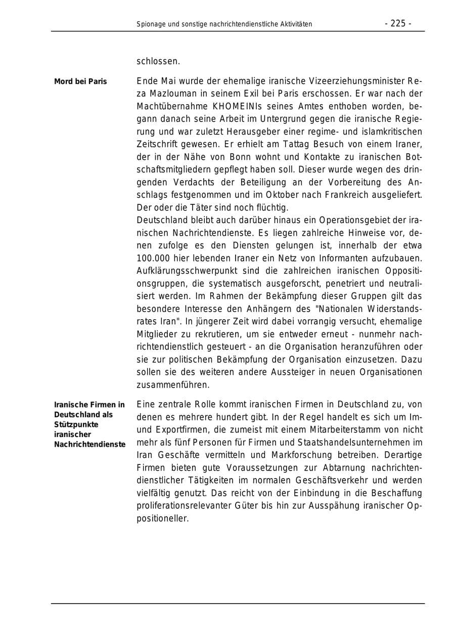 Seite 225 des Verfassungsschutzbericht 1996 Bund