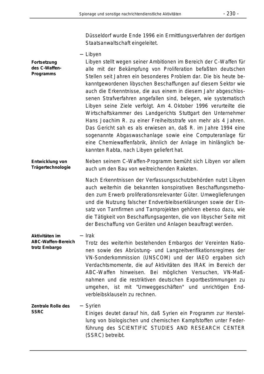 Seite 230 des Verfassungsschutzbericht 1996 Bund