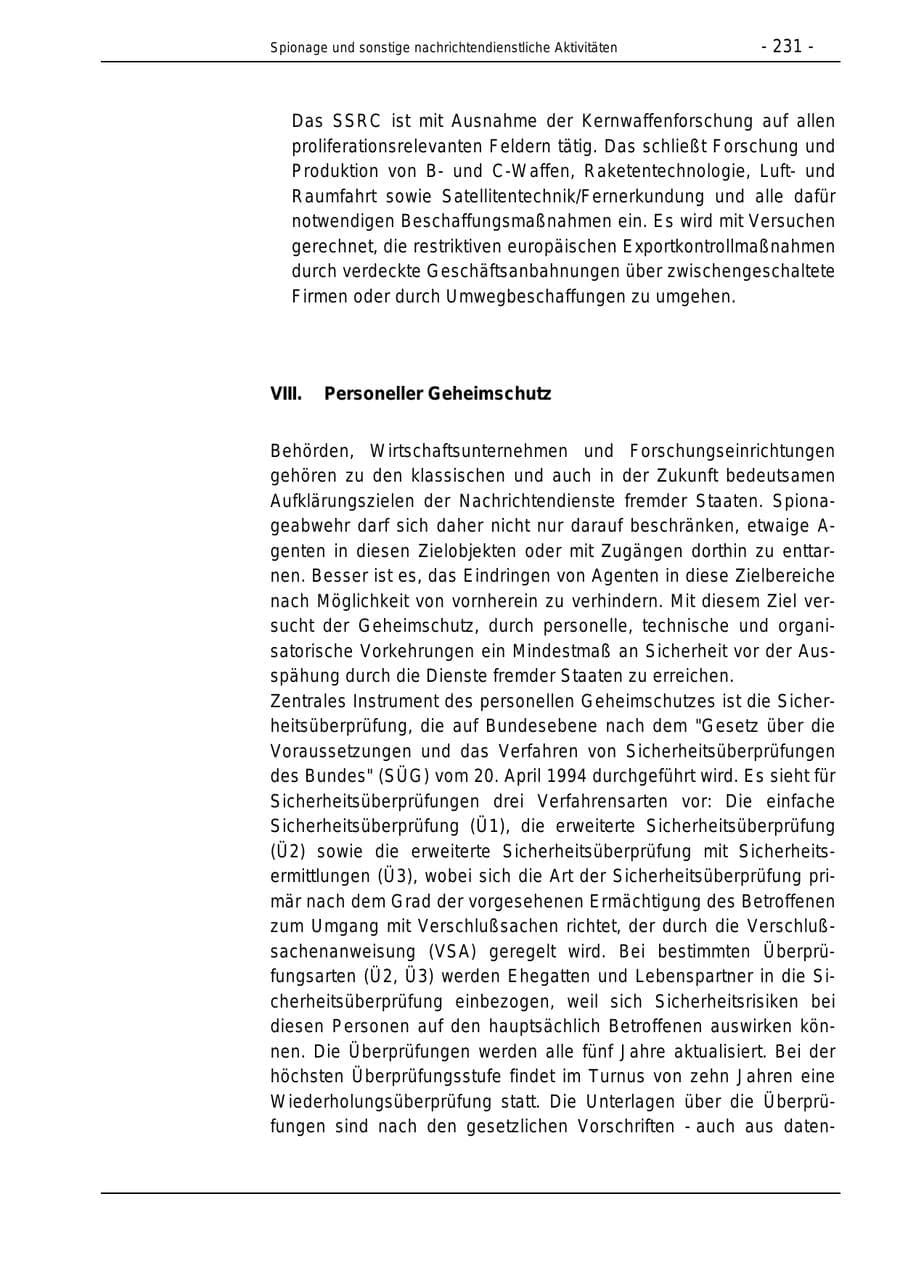 Seite 231 des Verfassungsschutzbericht 1996 Bund