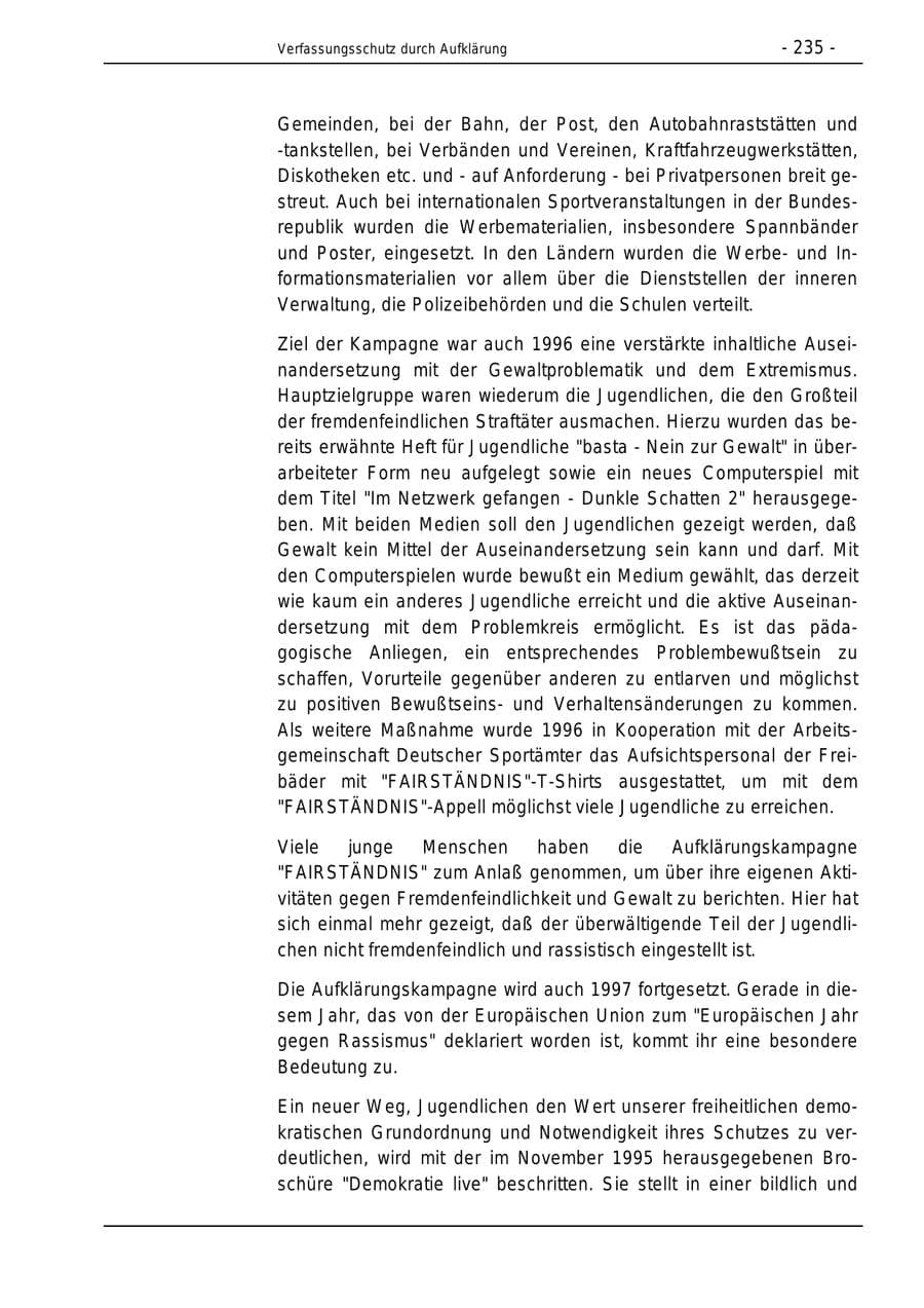 Seite 235 des Verfassungsschutzbericht 1996 Bund