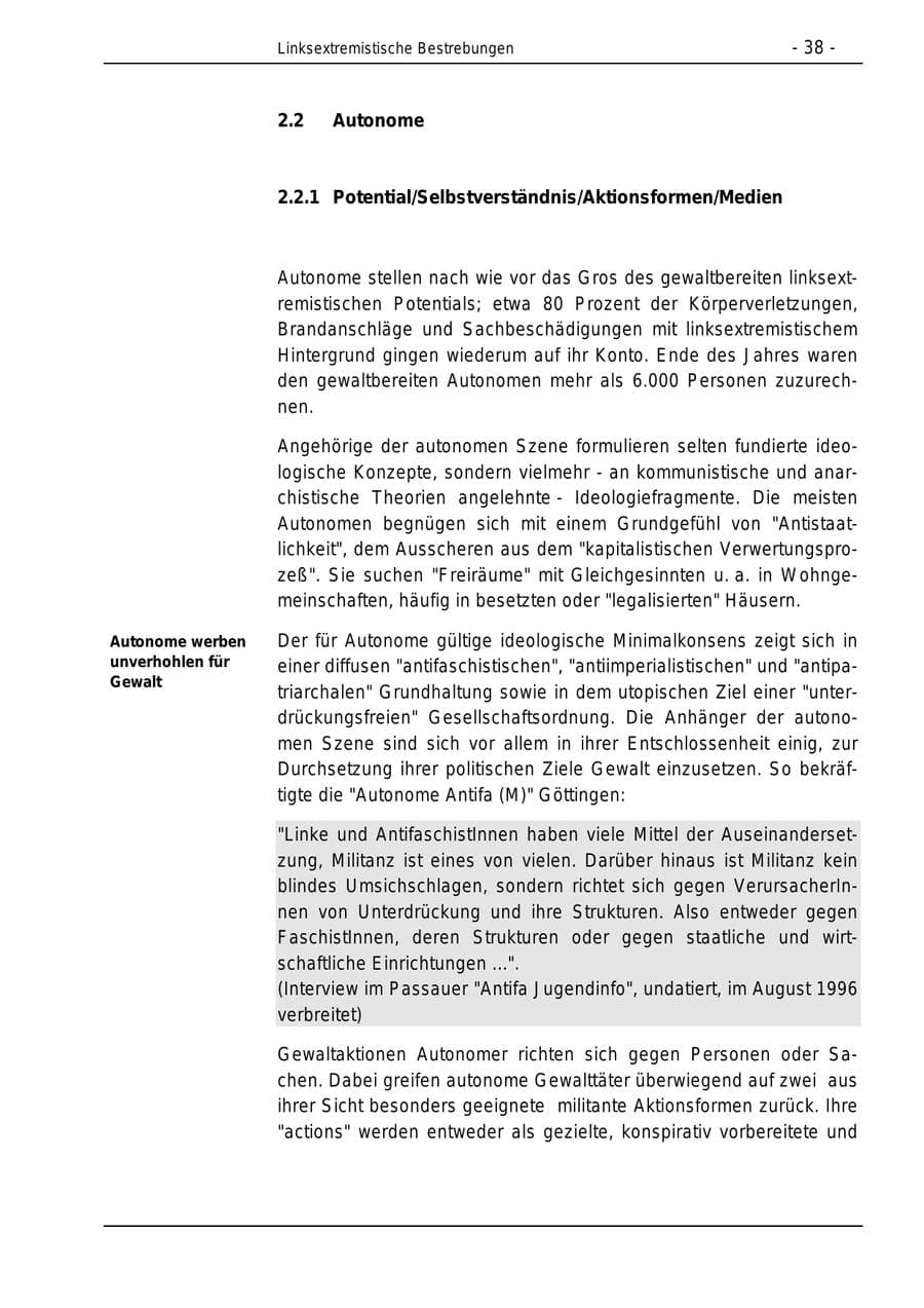 Seite 38 des Verfassungsschutzbericht 1996 Bund