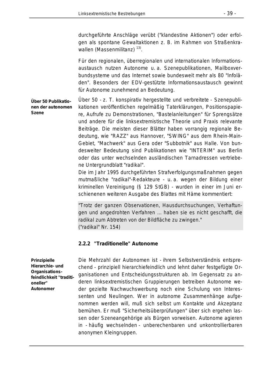 Seite 39 des Verfassungsschutzbericht 1996 Bund
