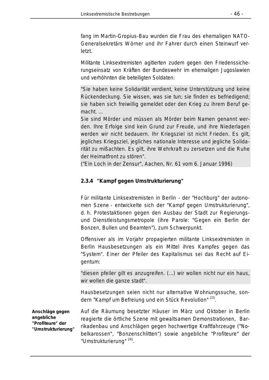 Seite 46 des Verfassungsschutzbericht 1996 Bund