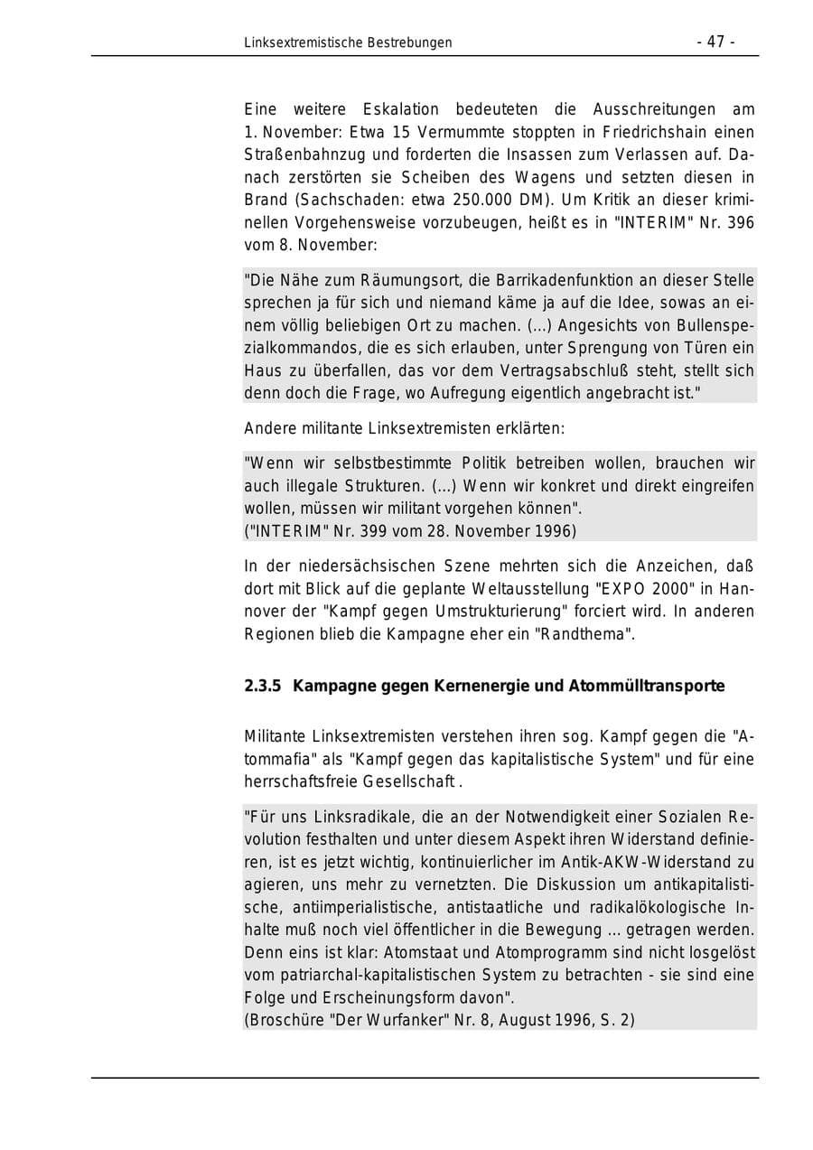 Seite 47 des Verfassungsschutzbericht 1996 Bund