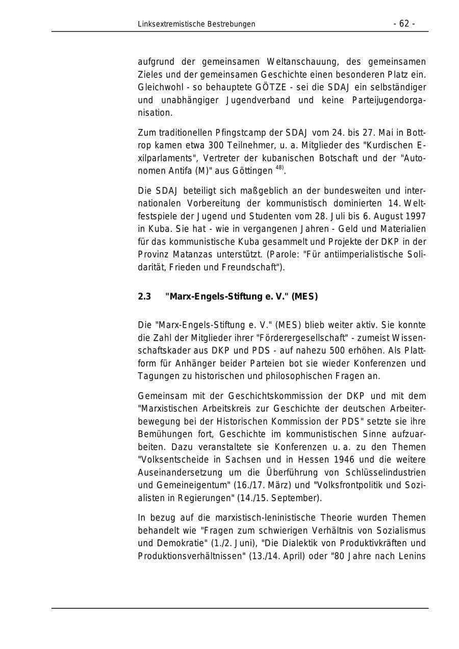 Seite 62 des Verfassungsschutzbericht 1996 Bund