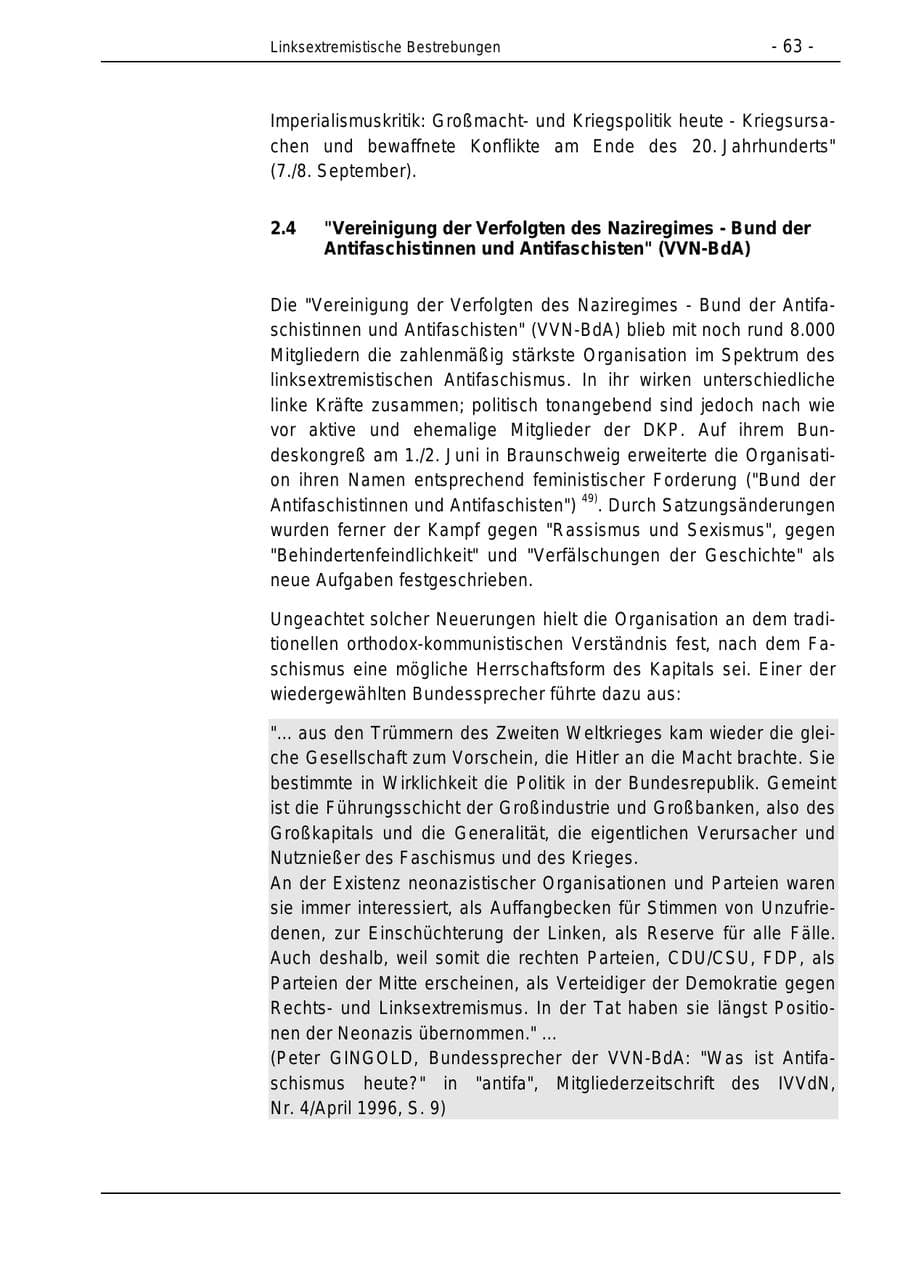 Seite 63 des Verfassungsschutzbericht 1996 Bund