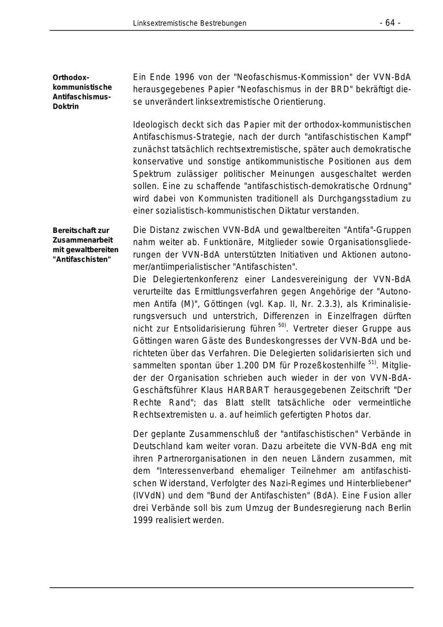 Seite 64 des Verfassungsschutzbericht 1996 Bund