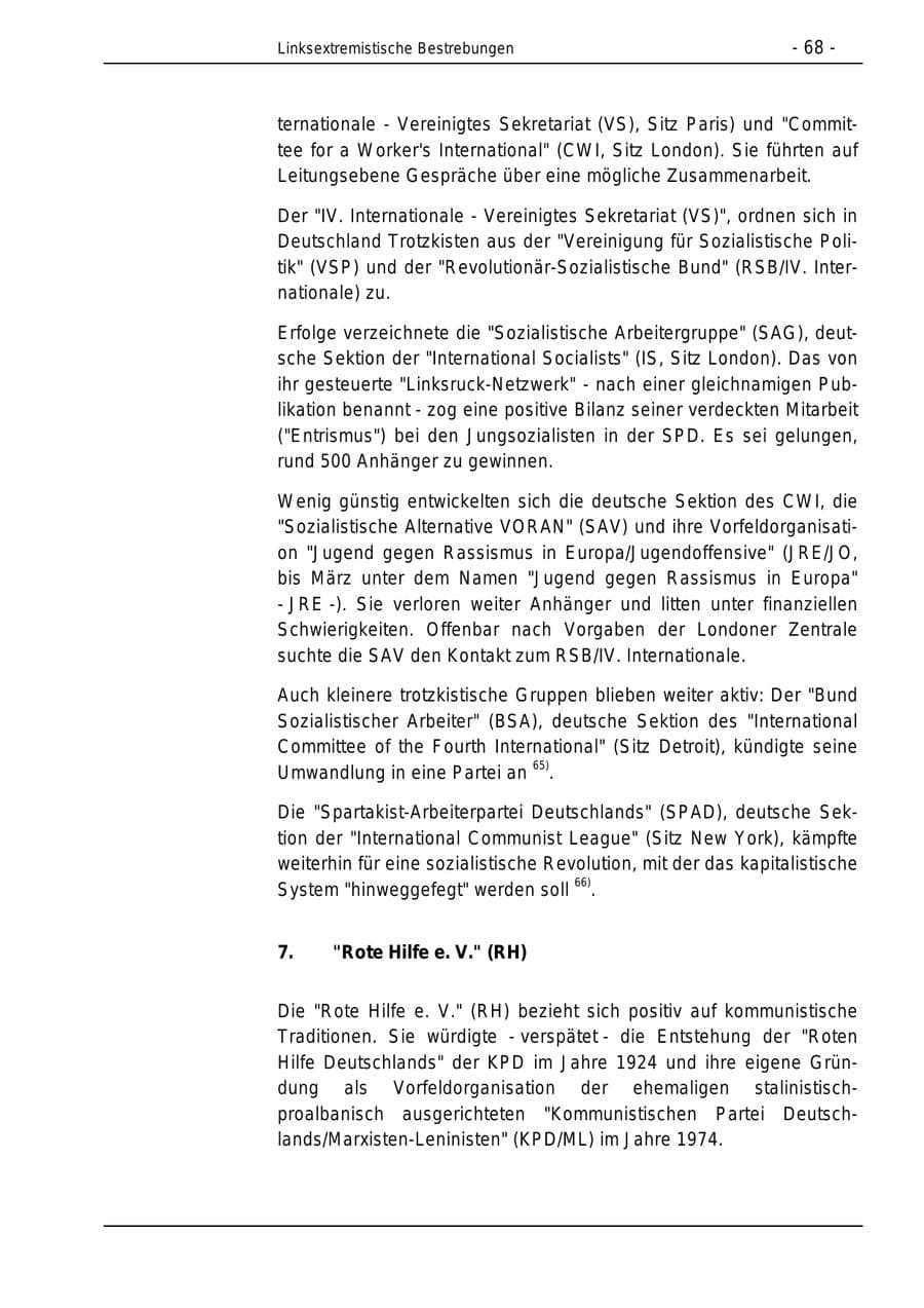 Seite 68 des Verfassungsschutzbericht 1996 Bund