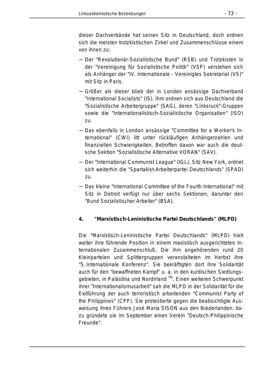 Seite 73 des Verfassungsschutzbericht 1996 Bund