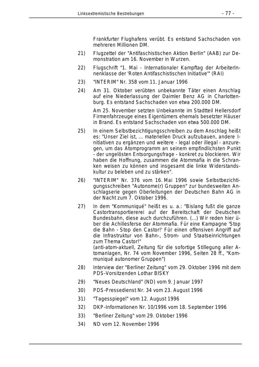 Seite 77 des Verfassungsschutzbericht 1996 Bund