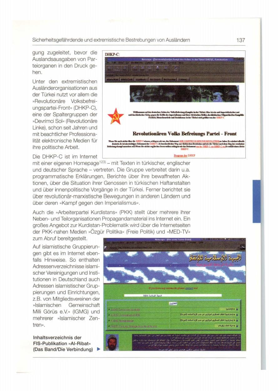Seite 138 des Verfassungsschutzbericht 1997 Bund