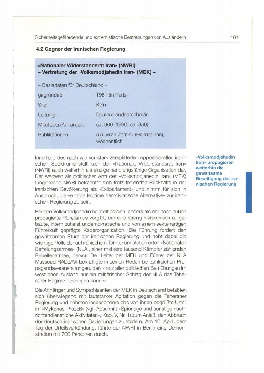 Seite 162 des Verfassungsschutzbericht 1997 Bund