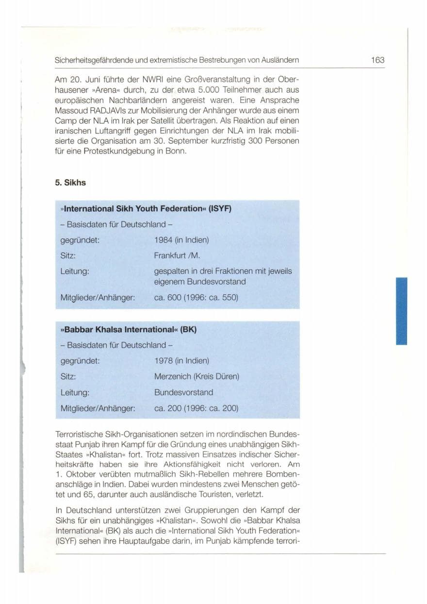 Seite 164 des Verfassungsschutzbericht 1997 Bund